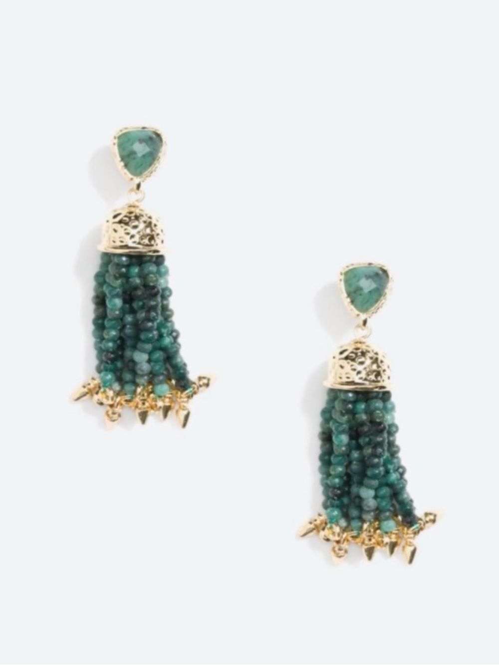 NWOT Kevia Alanya Green & Gold Tassel Beaded Earrings